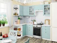 Небольшая угловая кухня в голубом и белом цвете Барнаул